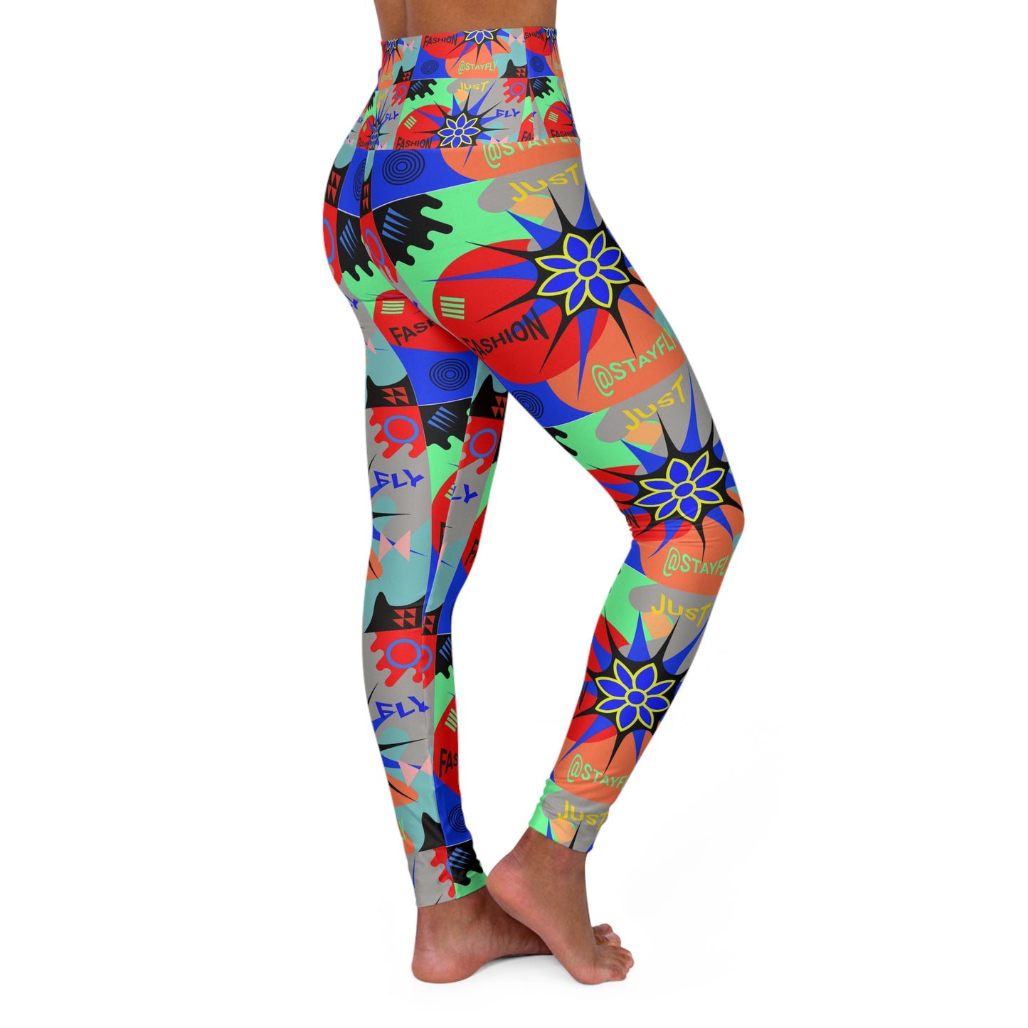 High Waisted Yoga Leggings (AOP) STAR FLOWER