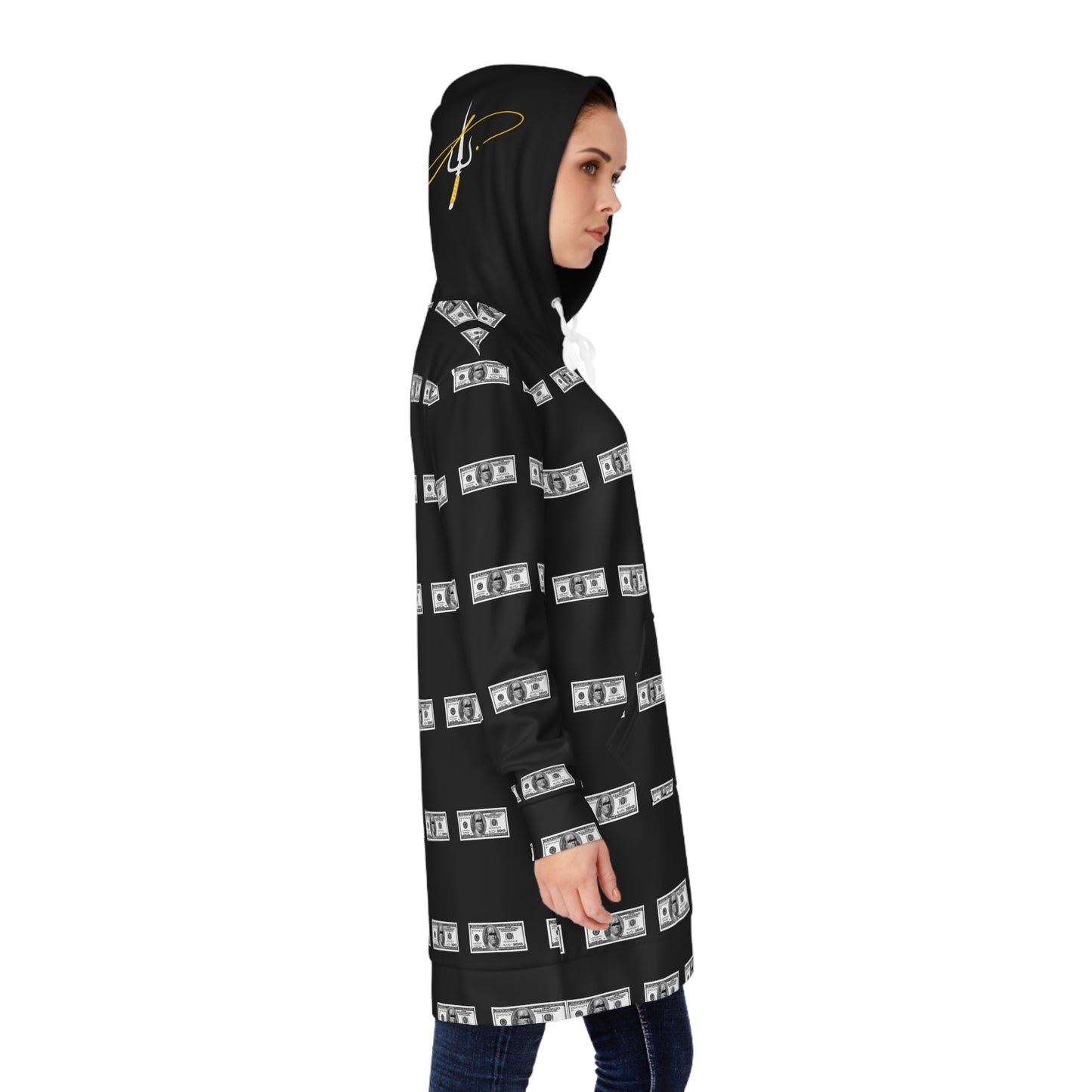 Women's Hoodie Dress (AOP) 100 Dollar Bill