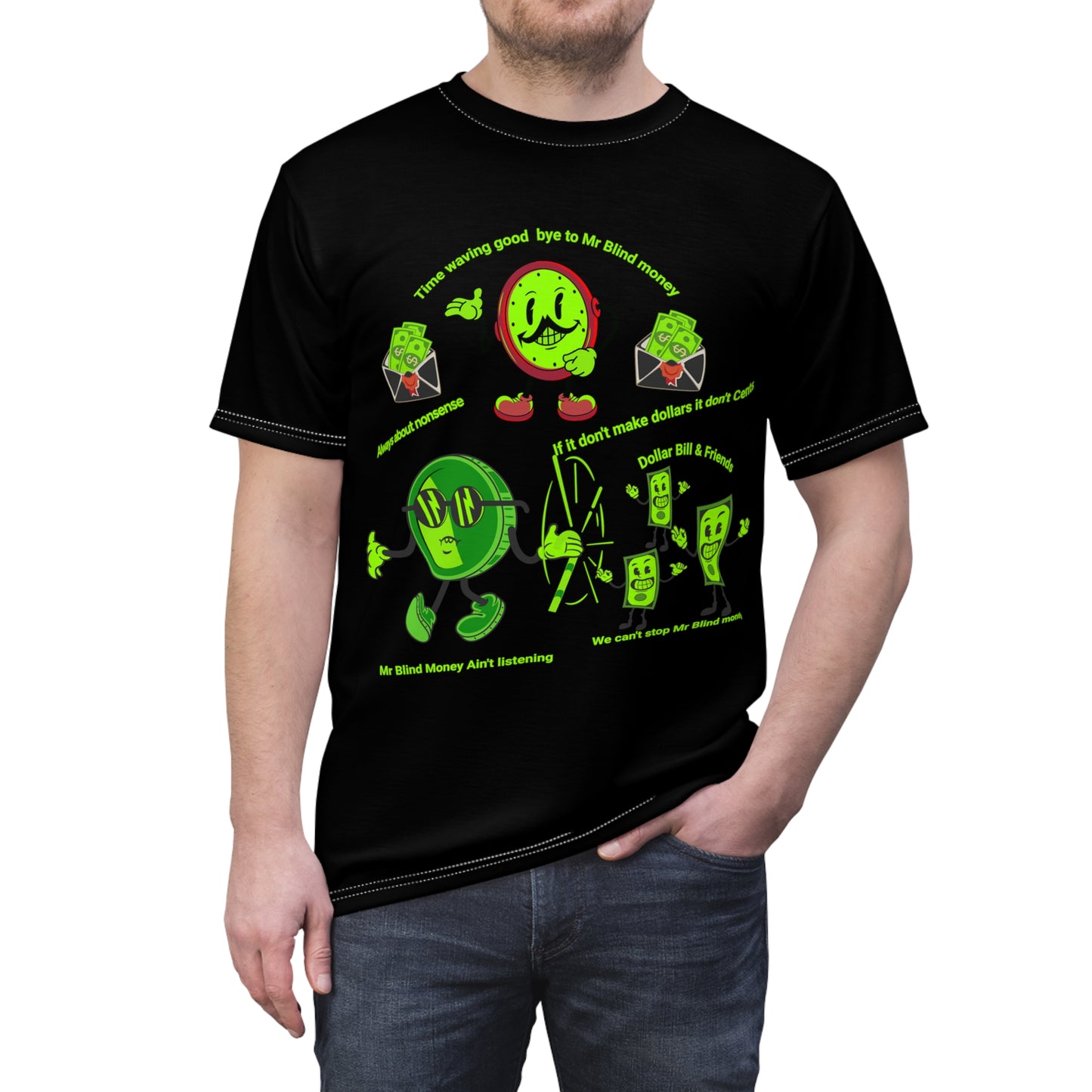 Unisex Cut & Sew Tee (AOP) Mr Blind Money, Dollar Bill, Time