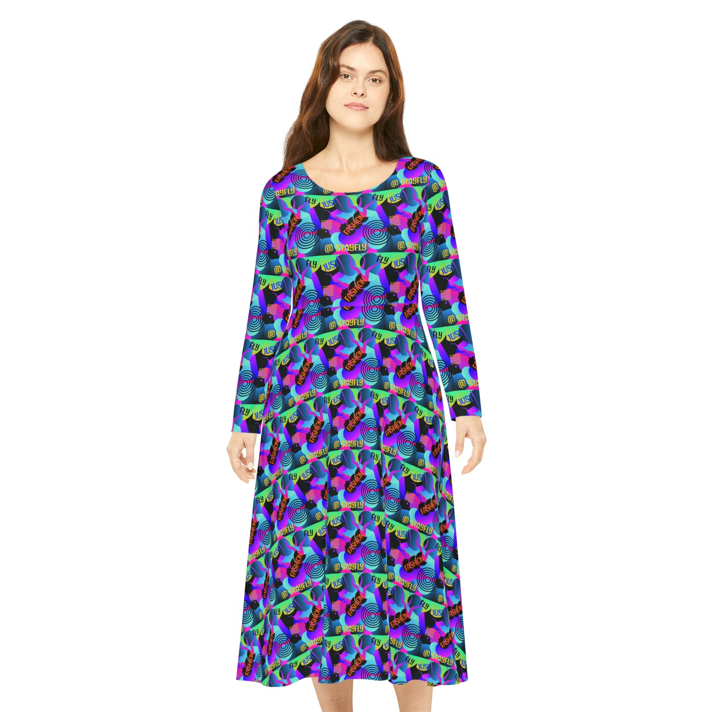 Women's Long Sleeve Dance Dress (AOP)JUST FLY FASHION PATTERN