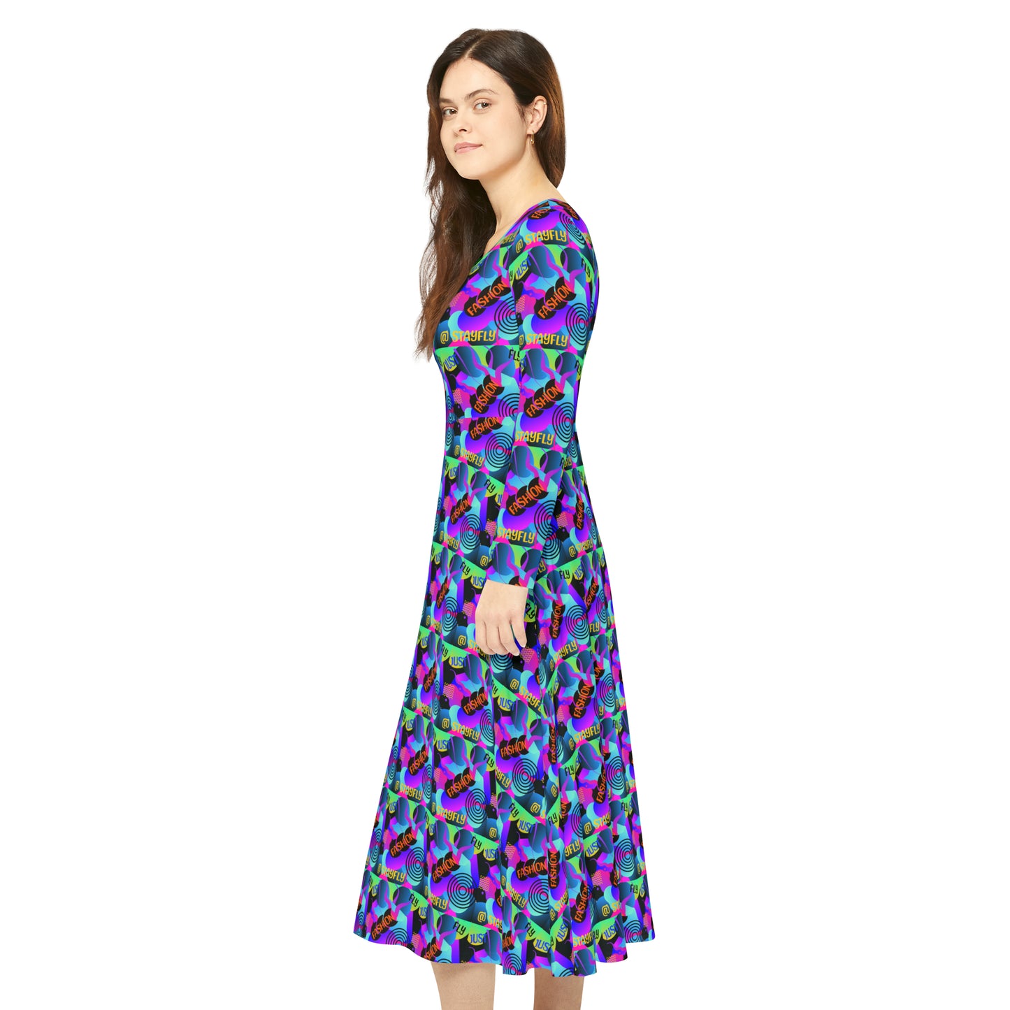 Women's Long Sleeve Dance Dress (AOP)JUST FLY FASHION PATTERN