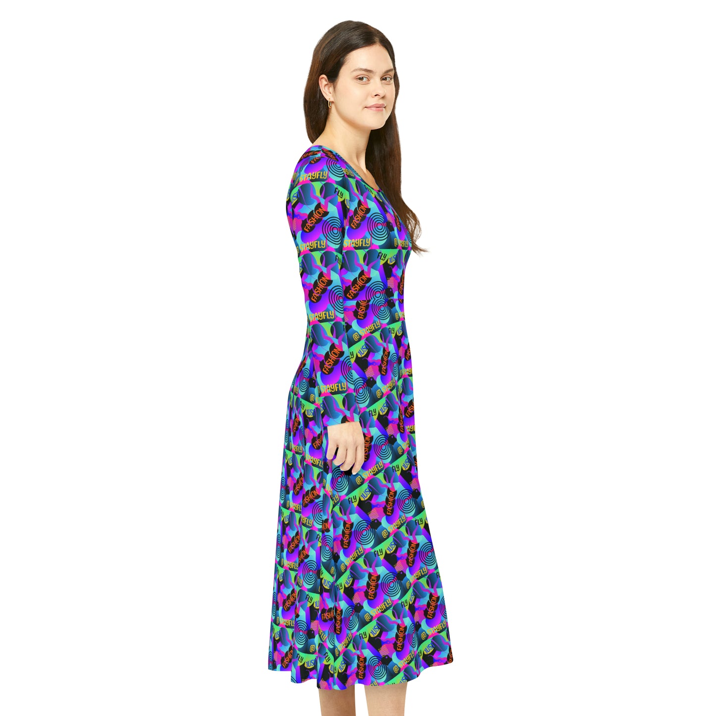 Women's Long Sleeve Dance Dress (AOP)JUST FLY FASHION PATTERN