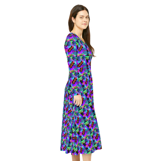 Women's Long Sleeve Dance Dress (AOP)JUST FLY FASHION PATTERN