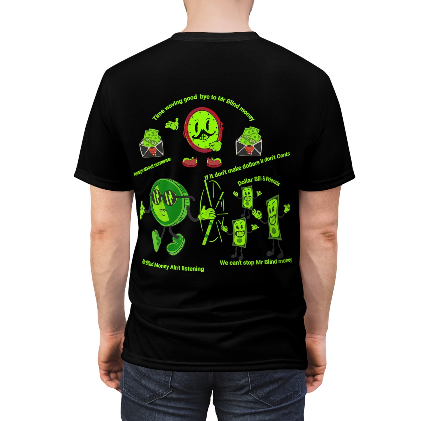Unisex Cut & Sew Tee (AOP) Mr Blind Money, Dollar Bill, Time