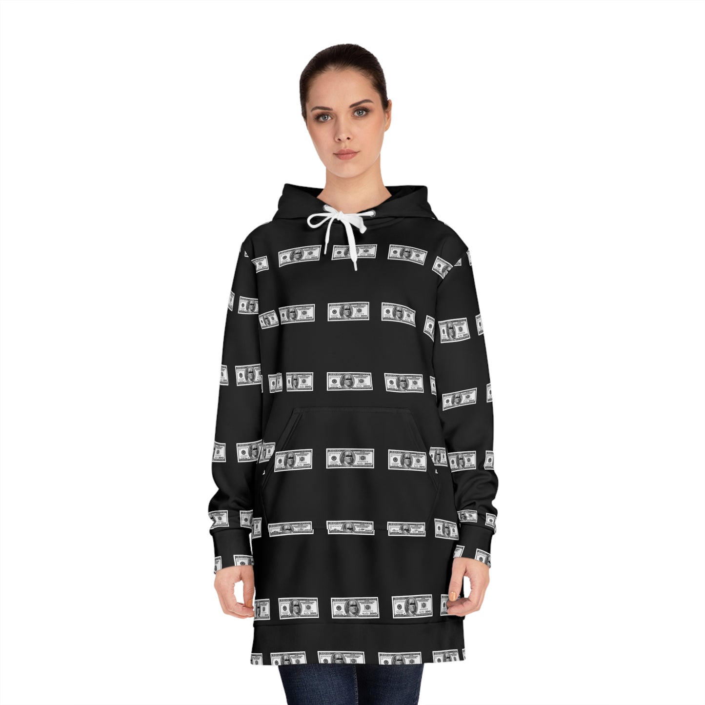 Women's Hoodie Dress (AOP) 100 Dollar Bill