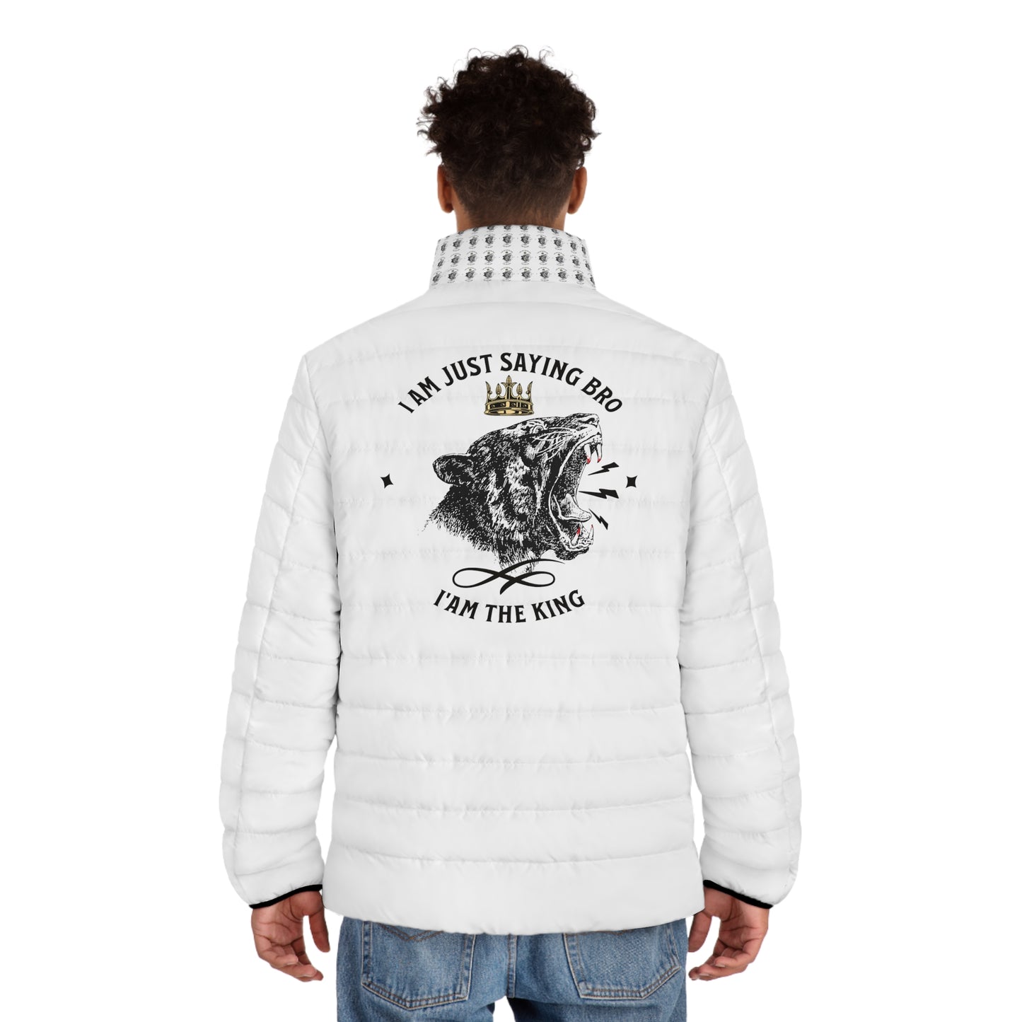 Men's Puffer Jacket (AOP) AM THE KING