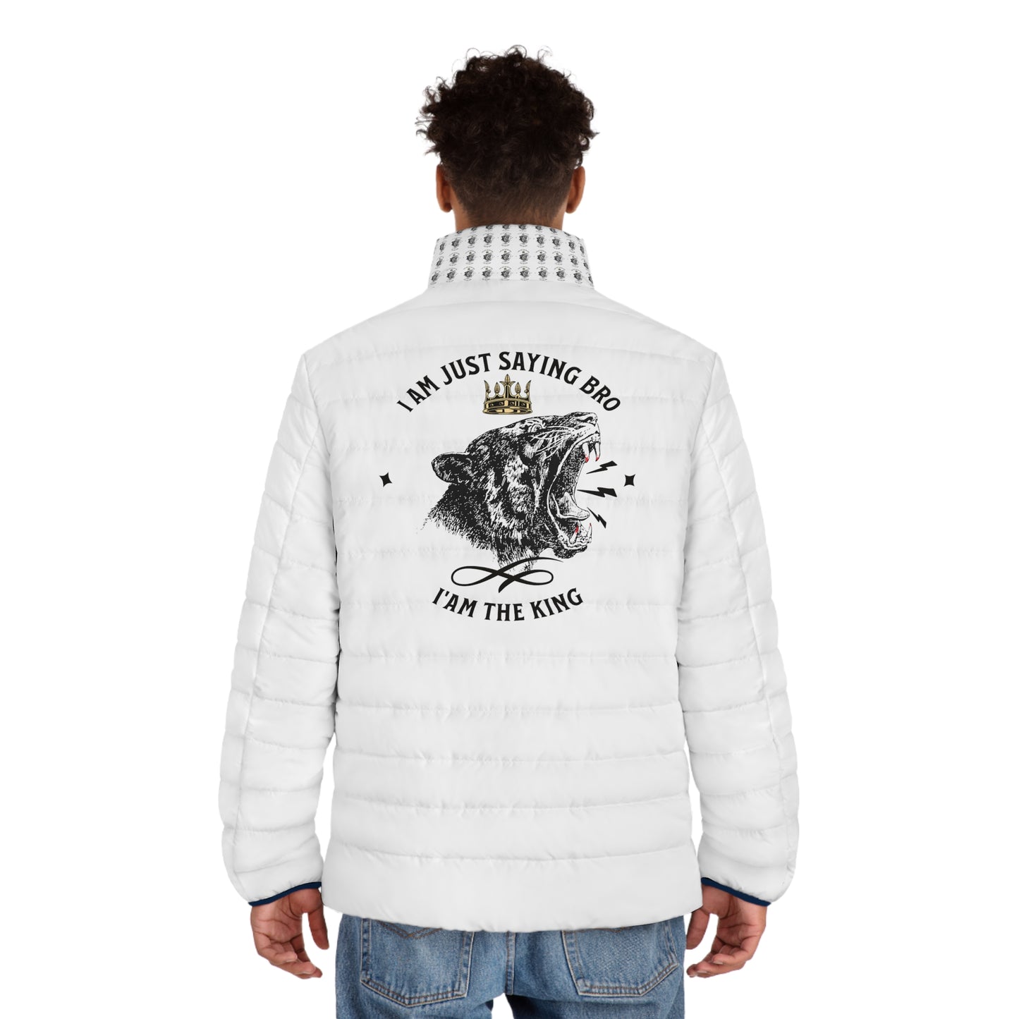 Men's Puffer Jacket (AOP) AM THE KING
