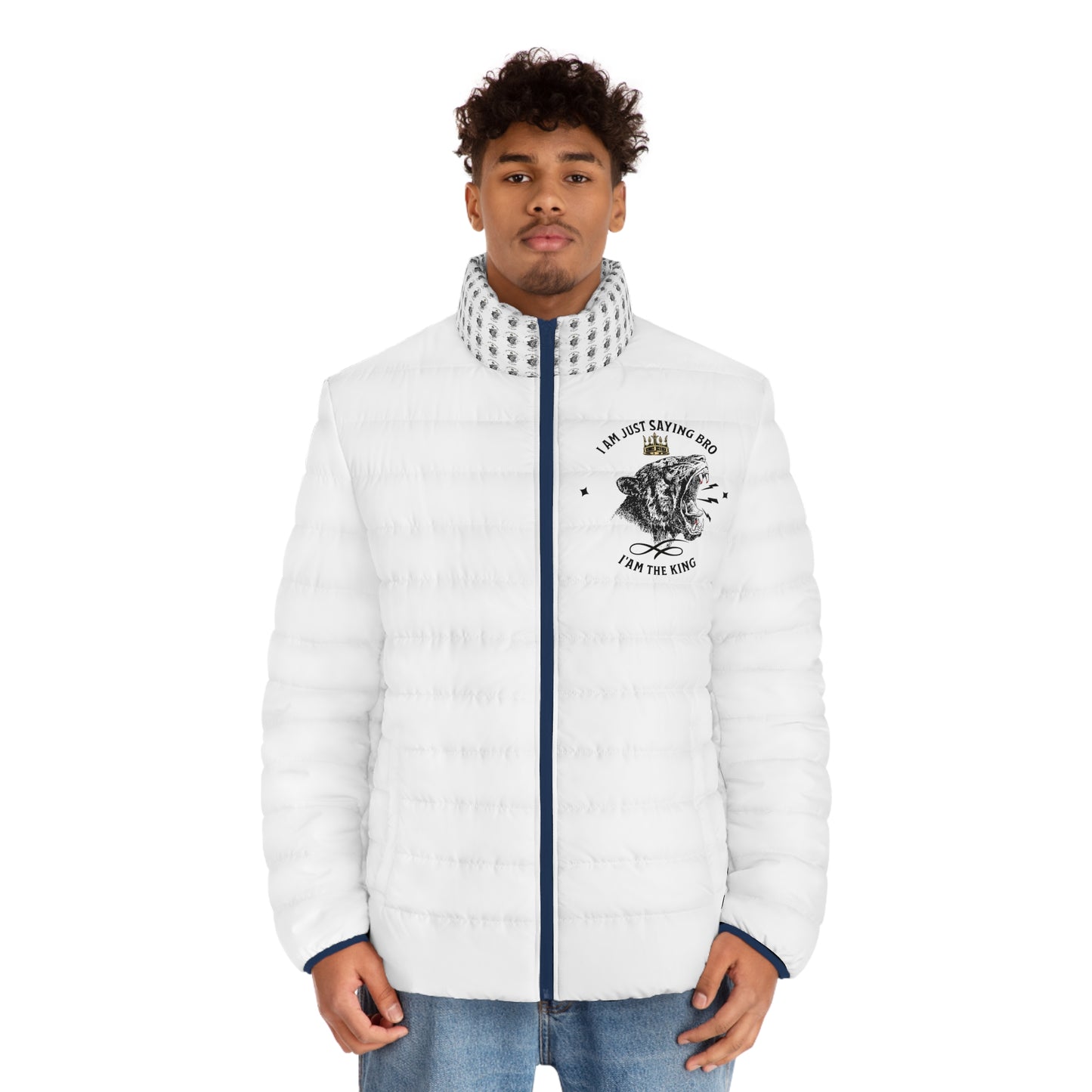 Men's Puffer Jacket (AOP) AM THE KING